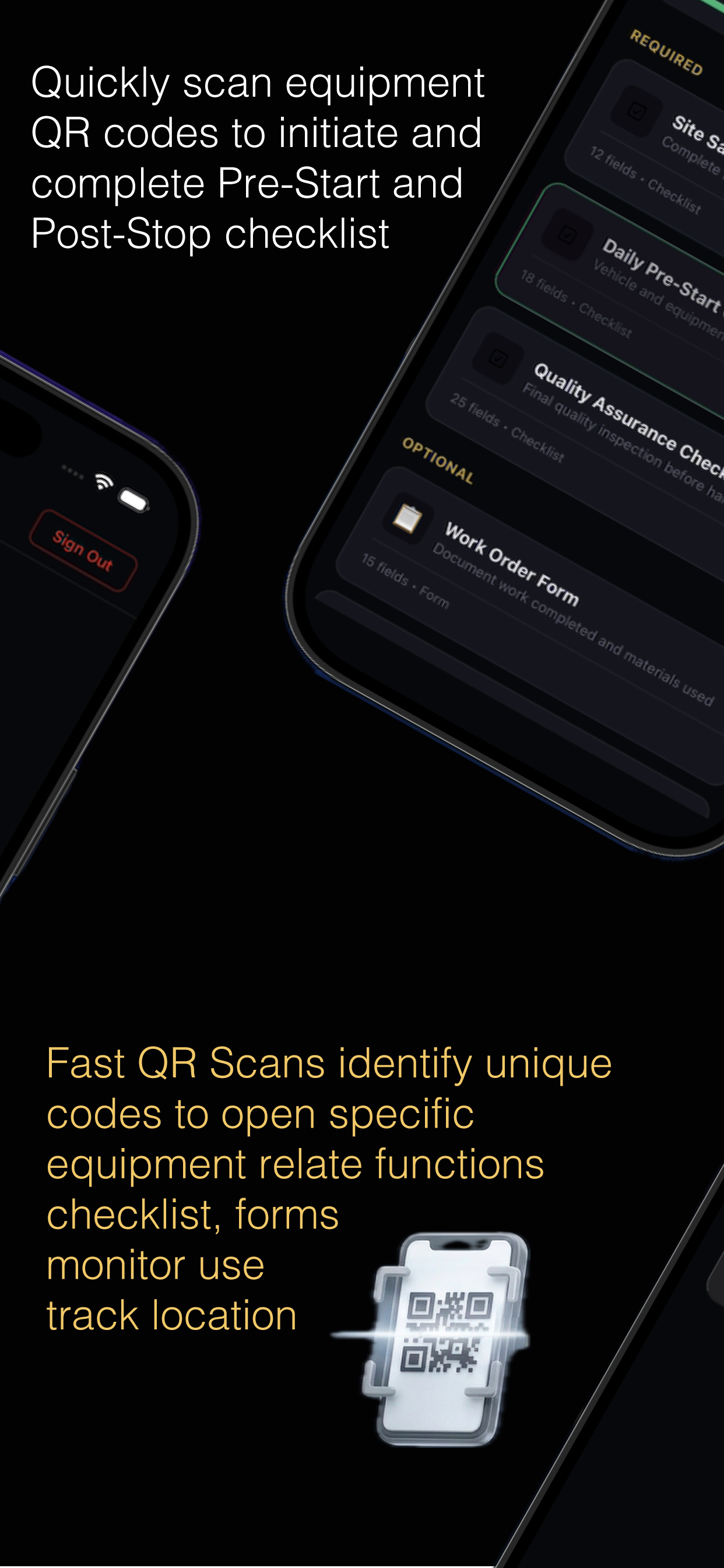 AXITRAQ App — QR Code scanning for equipment pre-start and post-stop checklists