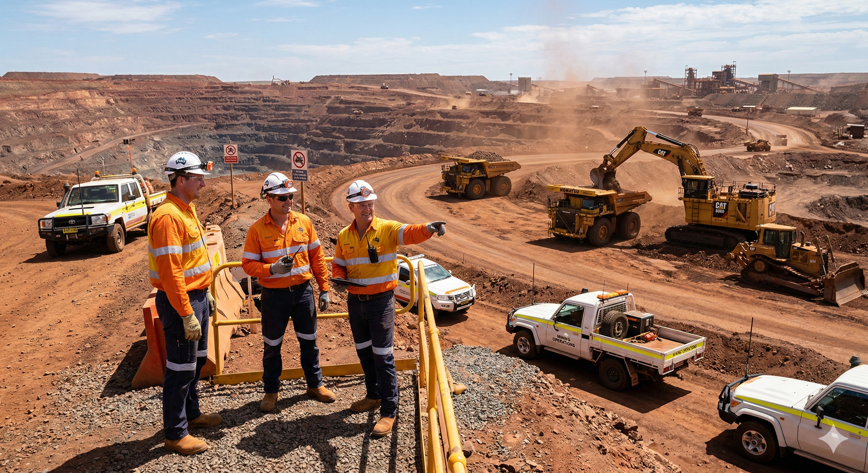 Large-scale mining operation with fleet of vehicles and equipment