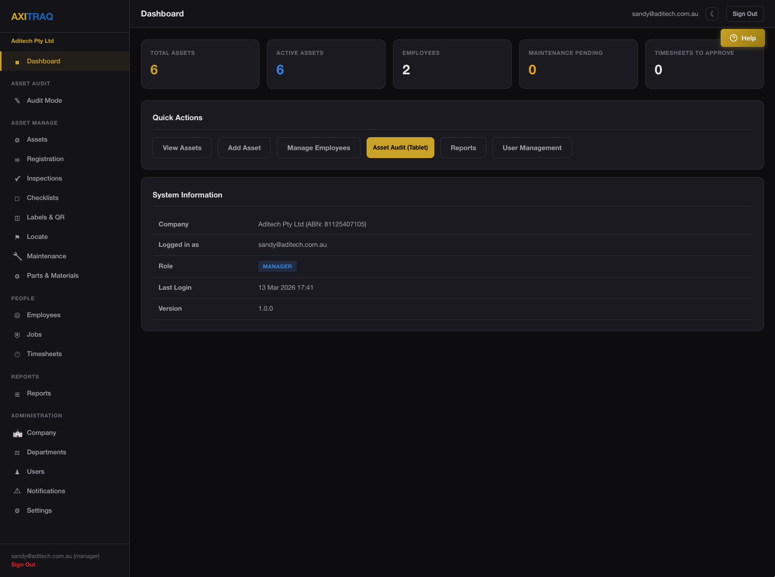 AXITRAQ Manager Dashboard
