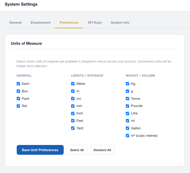 AXITRAQ Preferences and Settings
